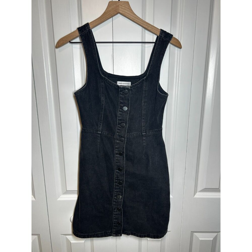 Urban Outfitters Washed Black Denim Button Front Mini Dress Size 2